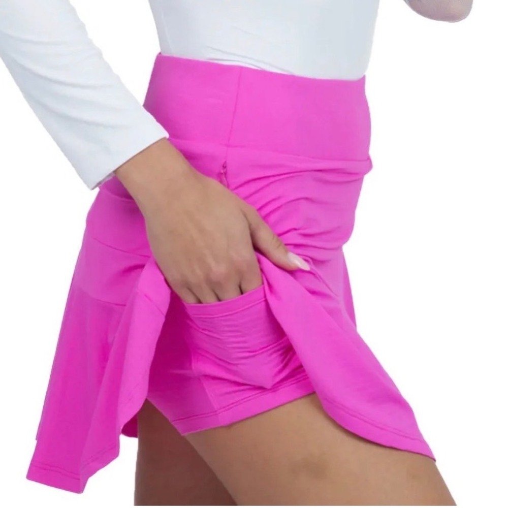 IBKUL Flounce Skort M Pink Tennis Pickleball Activewear Zippered Pocket NEW! - Picture 3 of 10